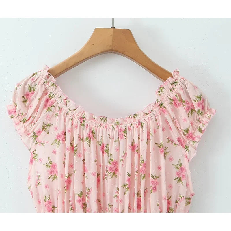 Sweet Pink Floral Print Mini Dresses
