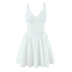 Floral Embroidery Sleeveless White Mini Dresses
