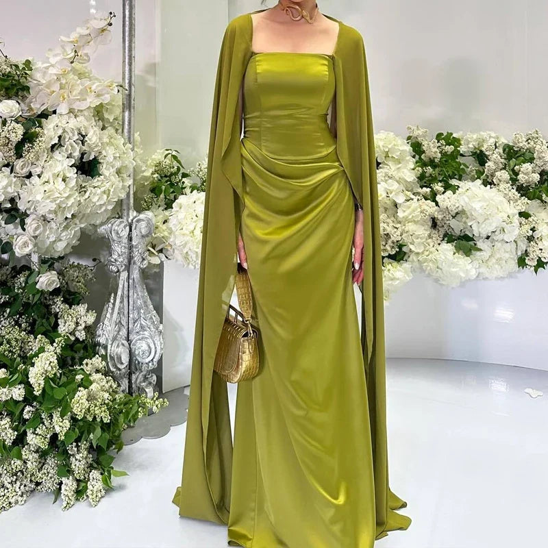 Sexy Backless Lace Up Bridesmaid Dresses Casual Square Neck Slim Fit Evening Gown Elegant Shawl Sleeves Solid Color Robe Dress