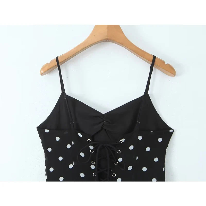 French Retro Romantic Sweet Sexy Slim Fit Polka Dot Flower Sling Dresses