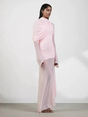 spring and autumn high neck full sleeves fake two pieces mesh spliced pleated asymmetrical Dresses