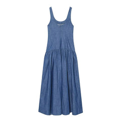 Blue Denim Sleeveless Midi Dresses