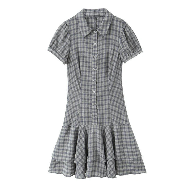 Plaid Ruffled Short Dresses