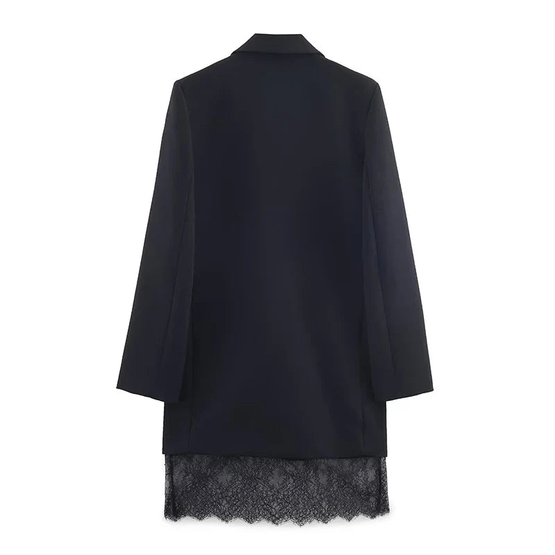 Lace Trim Black Blazer Dresses