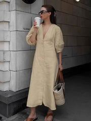 V-neck Bubble Sleeve A-line Dresses