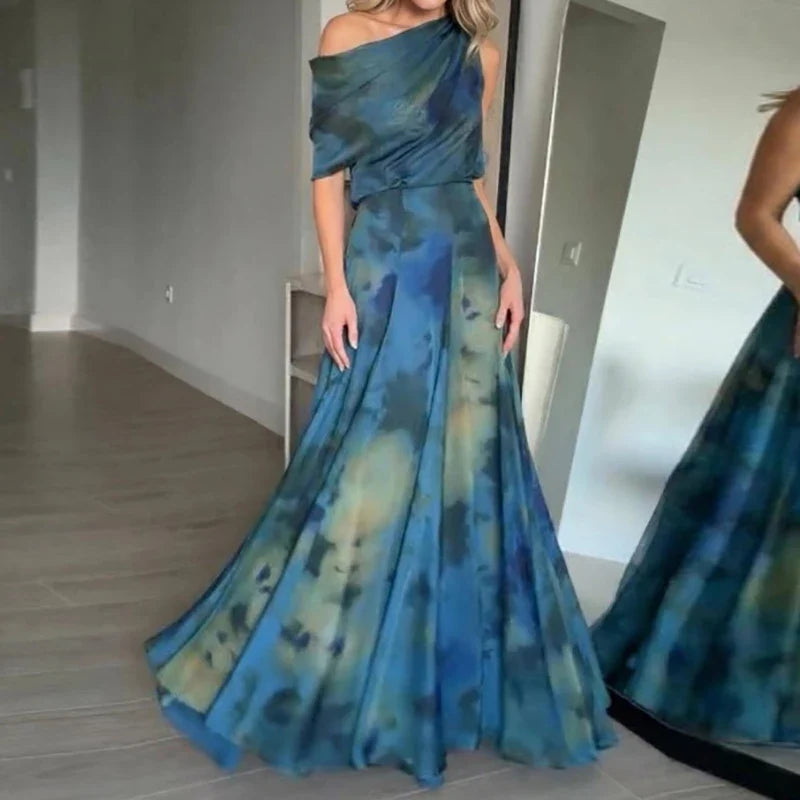 Female O-neck High Waisted Pleated Summer Dresses