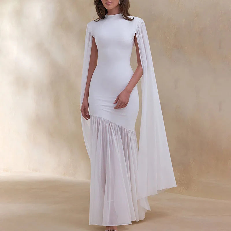 Patchwork Slim Fit Party Dresses Spring Summer O-neck Shawl Sleeve Dresses