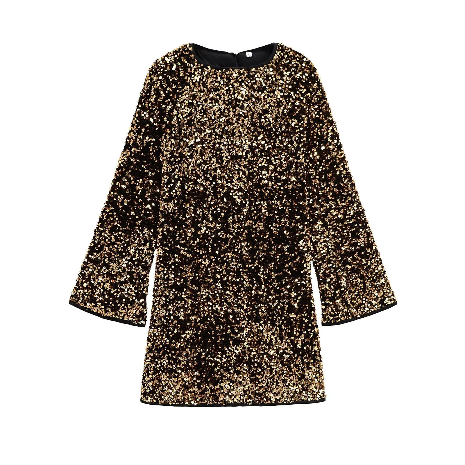 Long Sleeve O Neck Sequin Mini Dresses