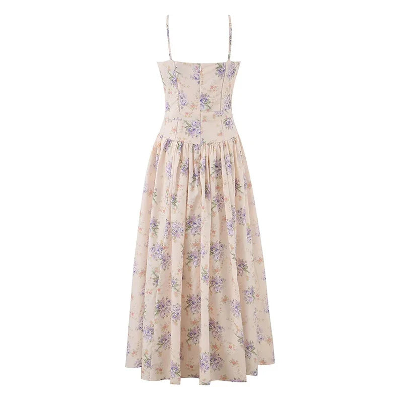Romantic Floral Print Corset Cami Maxi Dresses