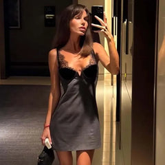 Lace Patchwork Sling Gray Sexy Dresses