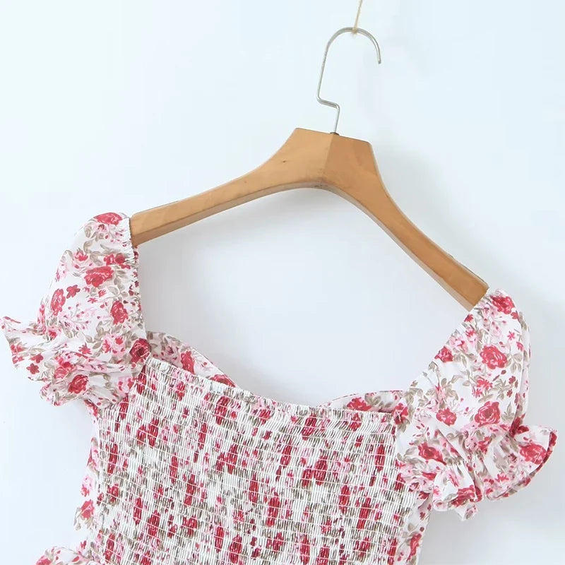 Sexy Off Shoulder Floral Print Cake Party Mini Dresses Short Sleeve Layered Holiday Summer Dresses