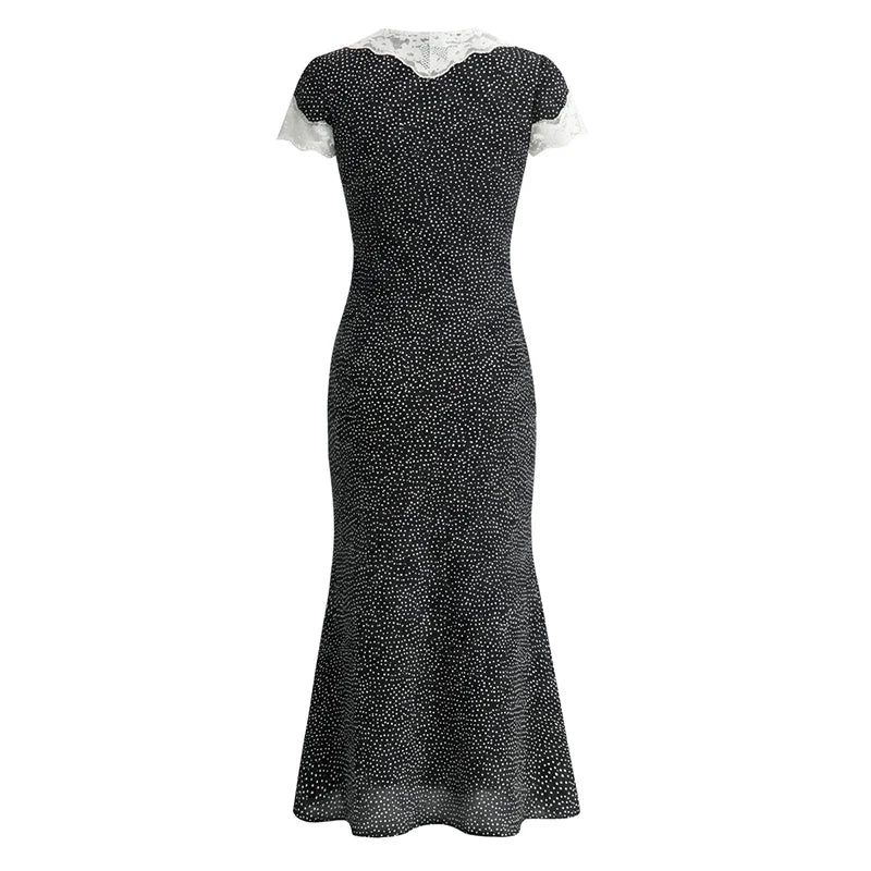 French Lace Patchwork Polka Dot Temperament Elegant Dresses