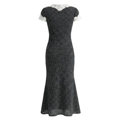 French Lace Patchwork Polka Dot Temperament Elegant Dresses