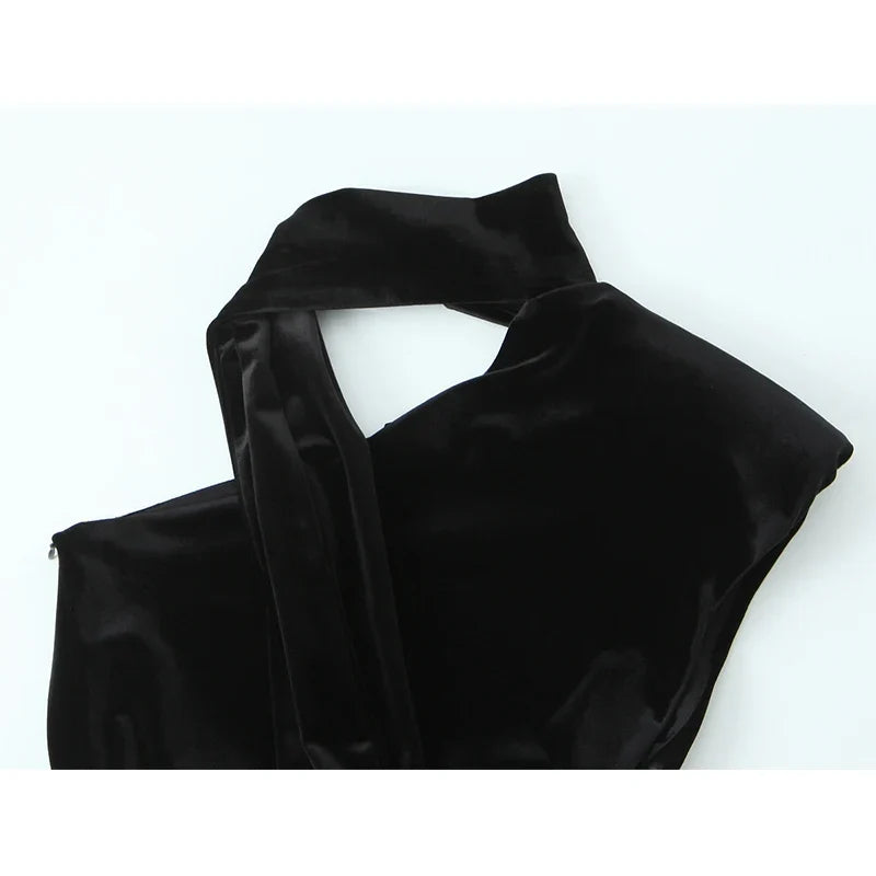 Elegant Black Short Velvet scarf Dresses