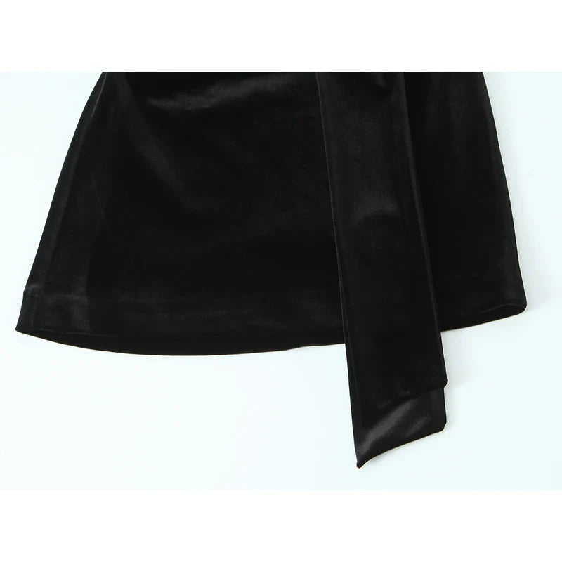 Elegant Black Short Velvet scarf Dresses
