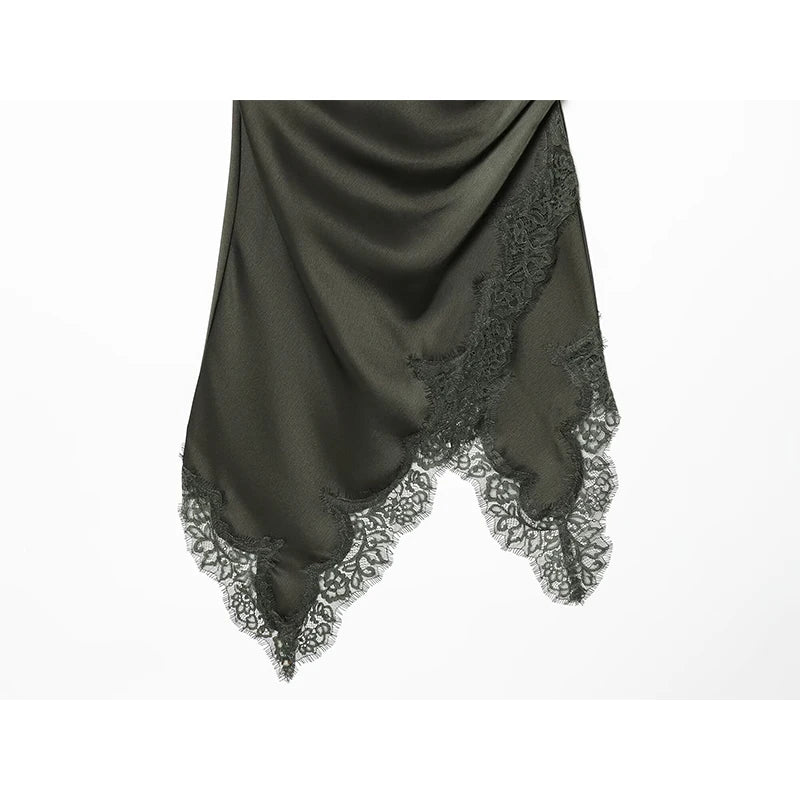 Romantic Lace Trim Green Camisole Dresses