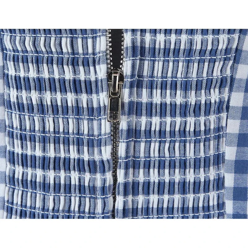 French Retro Slim Fit Halter Plaid Dresses