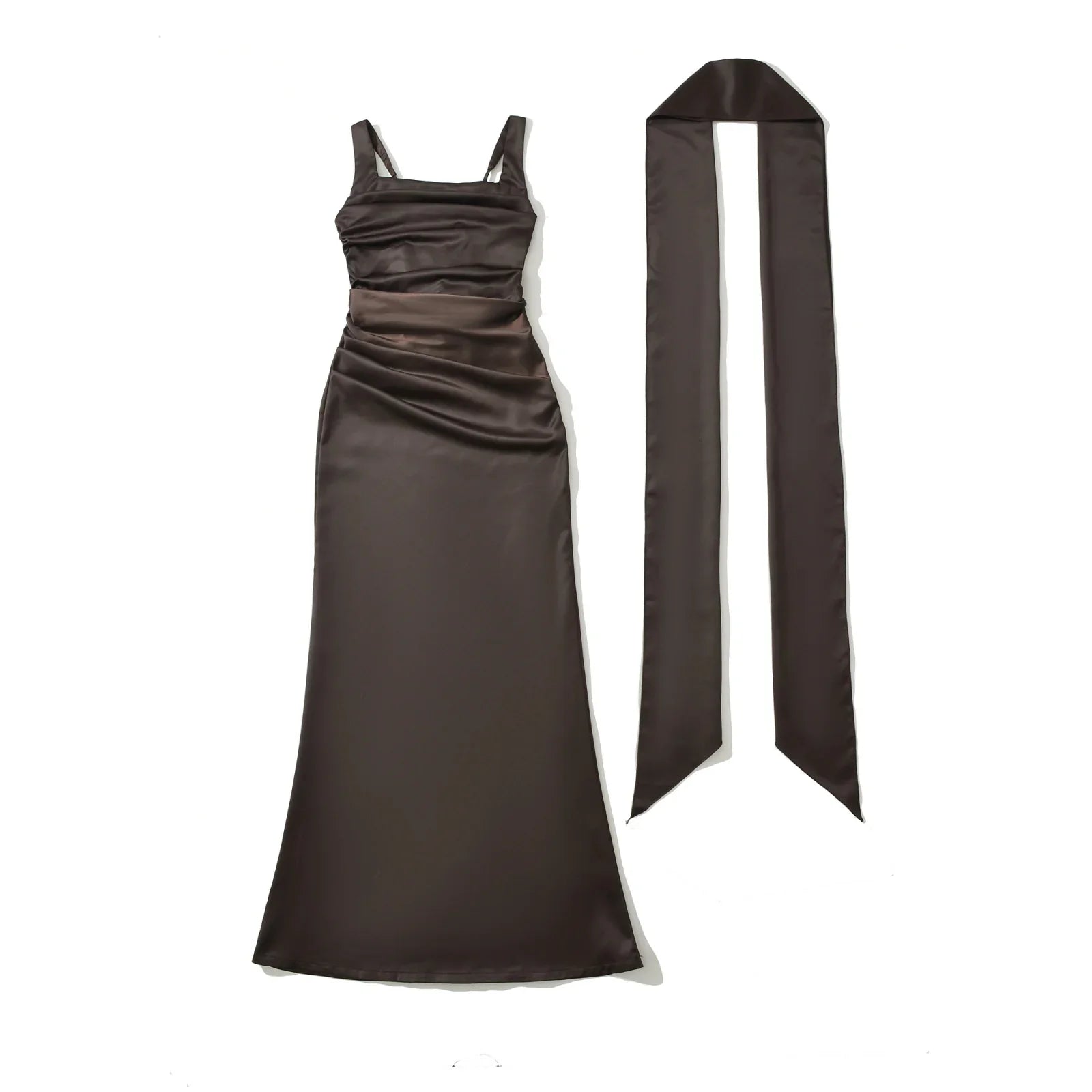 Sexy Elegant Party & Formal Wear Maxi Dresses Spaghetti Straps Ruched Waist With Matching Scarf