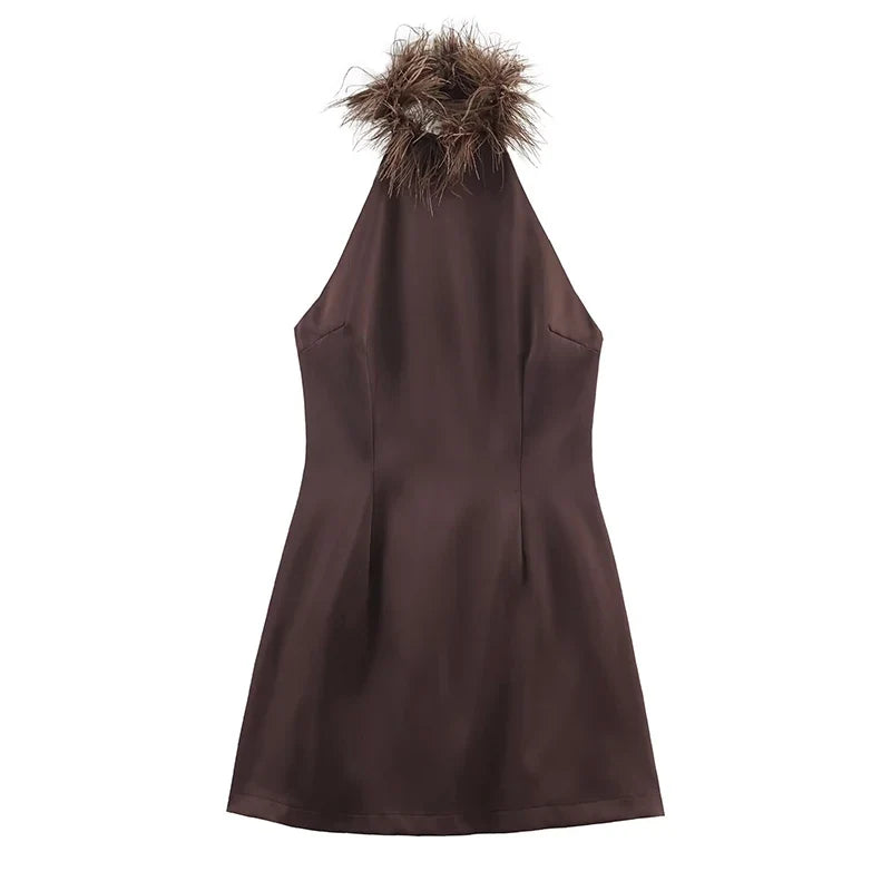 Sexy Backless Feather Halter Dresses