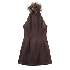 Sexy Backless Feather Halter Dresses
