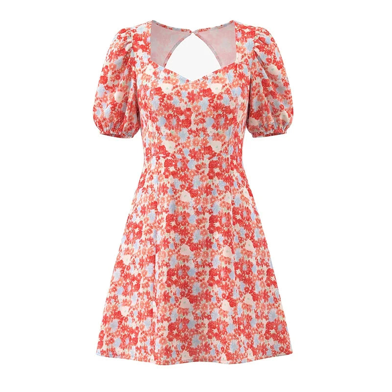 Sexy Backless Floral Print Holiday Dresses