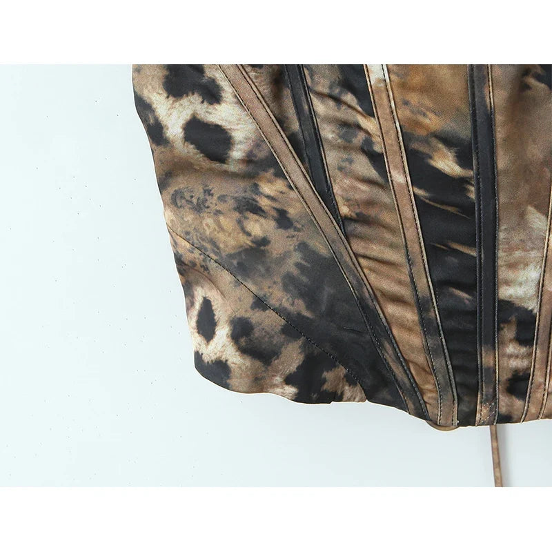 Spice Girls Sexy Leopard Satin Corset Camis Lace Up Bandage Back Fit Slim Y2K Summer Tops For Beach Party Club Streetwear