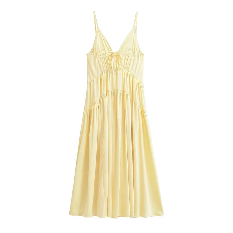 Long Ruched Yellow Dresses