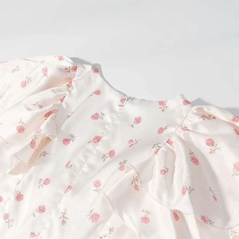 Sweet Floral Print Ruffle Mini Dresses