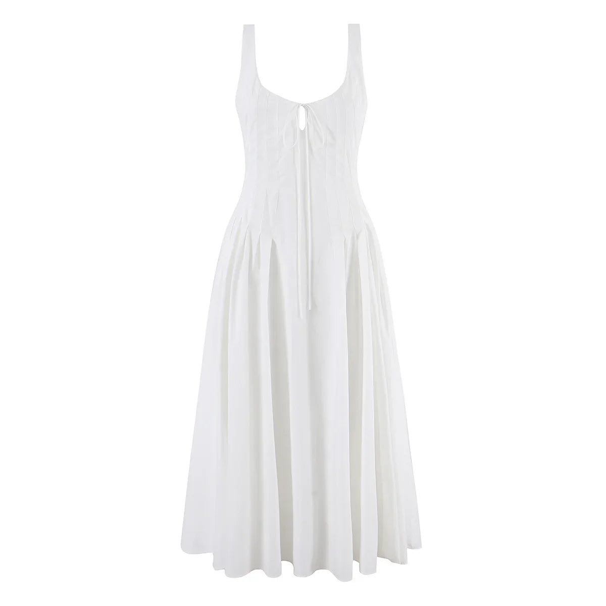 French Summer Sleeveless White Midi Dresses