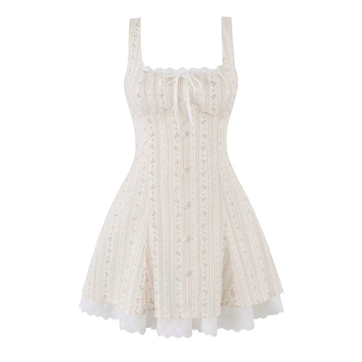 Pretty Girls Lace Trim Floral Corset Mini Dresses