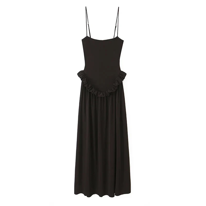 Dark Brown Spaghetti Strap Maxi Dresses
