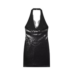 Black Halter Neck Shinny Sequin Mini Bodycon Dresses