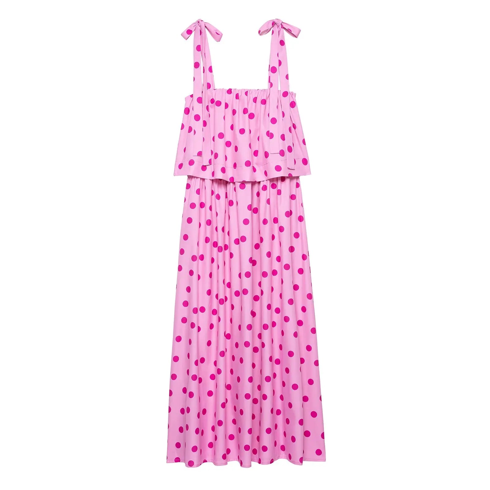 Pink Polka Dot Midi Dresses
