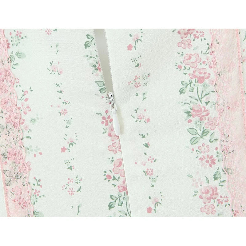 French Style Romantic Floral Print Elegant Sling Long Dresses