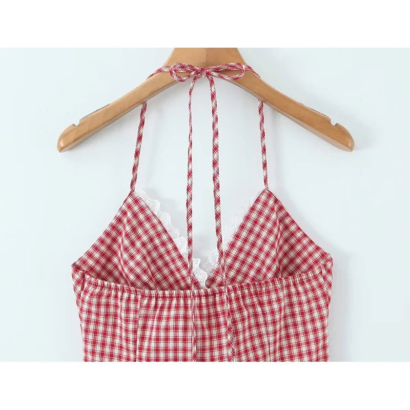 Sexy Backless Halter Mini Plaid Dresses