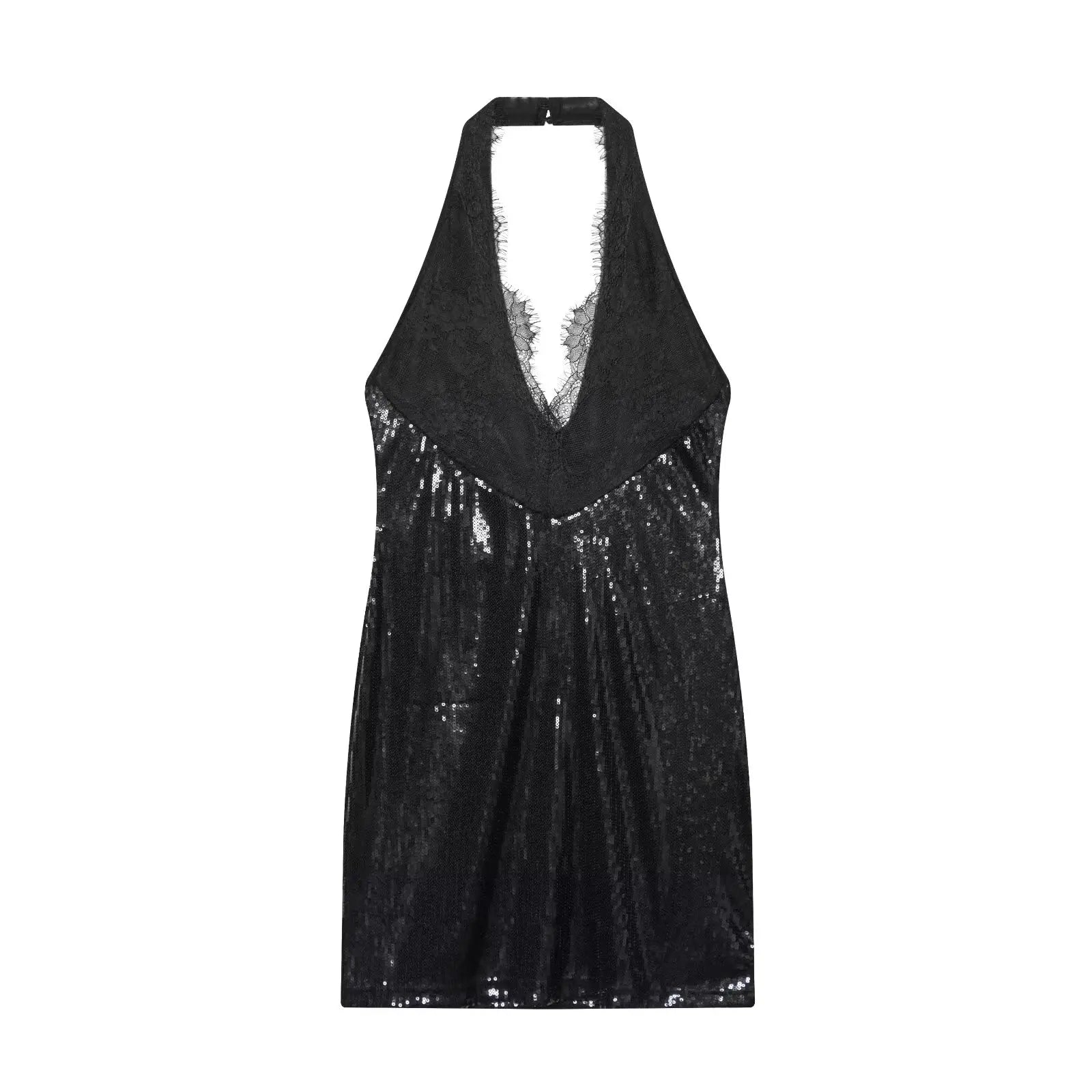 Black Halter Neck Shinny Sequin Mini Bodycon Dresses