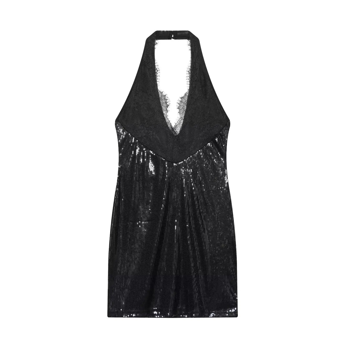 Black Halter Neck Shinny Sequin Mini Bodycon Dresses