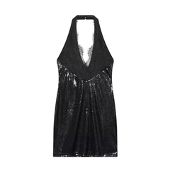 Black Halter Neck Shinny Sequin Mini Bodycon Dresses
