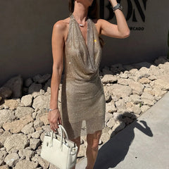 Sexy Swinging Collar Mesh Sequins Dresses