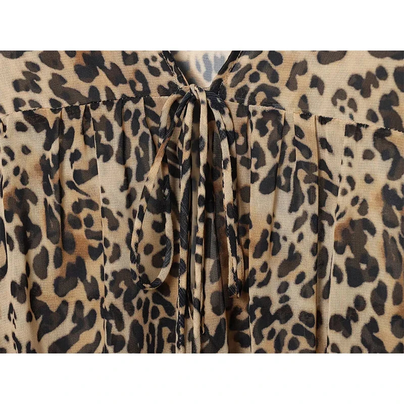 Spring Vintage Animal Print Ruffle Mini Dresses