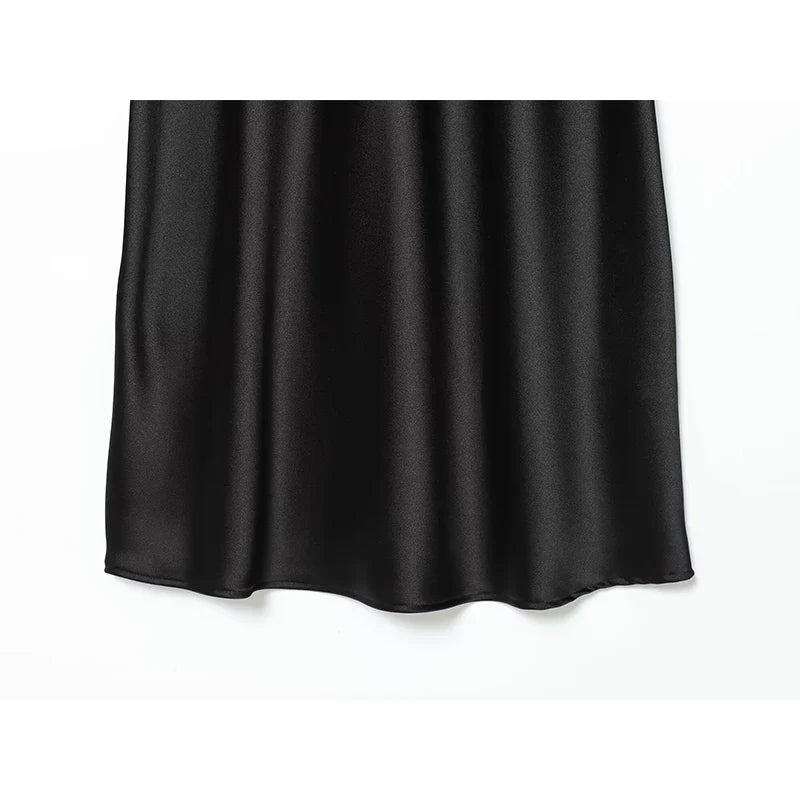 Lace Patchwork Black Satin Long Dresses