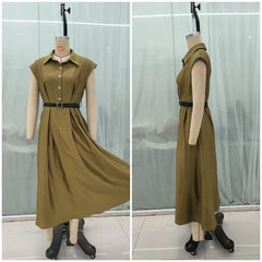 Sleeveless With Belt Long Shirt Dresses Lapel Collar A-line Elegant Office Vestidos
