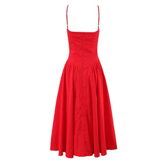 Sexy Spaghetti Straps Red Evening Party Dresses Pretty Girl Low Waist Flare And Flare Birthday Dresses Cotton