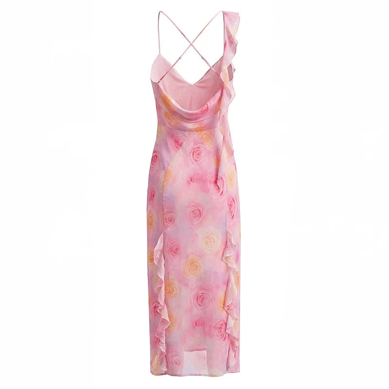 Vacation Style Romantic Ruffle Long Sling Dresses