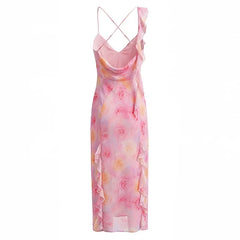 Vacation Style Romantic Ruffle Long Sling Dresses
