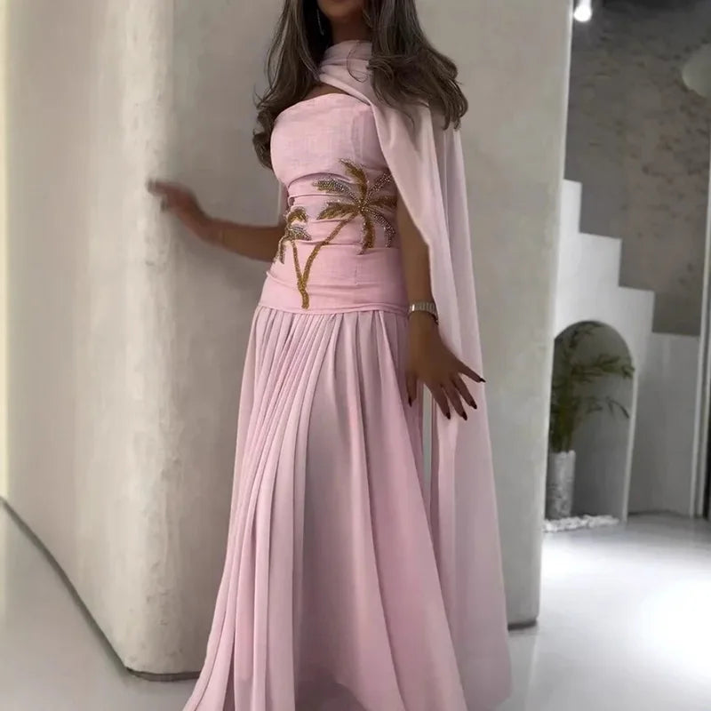 Chiffon Shawl Printed Evening Dresses