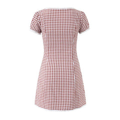 Lace Trim Plaid Mini Dresses