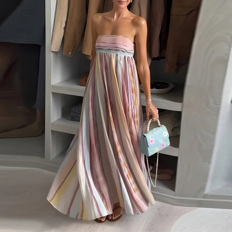 Backless Hollow Out High Waist Summer Long Dresses