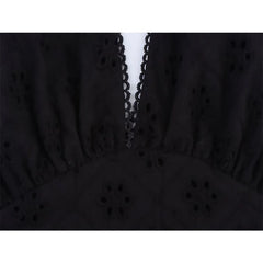 Summer Black Hollow Out Embroidery Halter Cutout Maxi Dresses