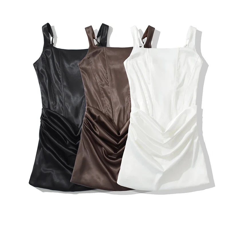 Lace Up Back Draped Bodycon Mini Sexy Dresses Black White Brown Club Party Night Out Robe Summer